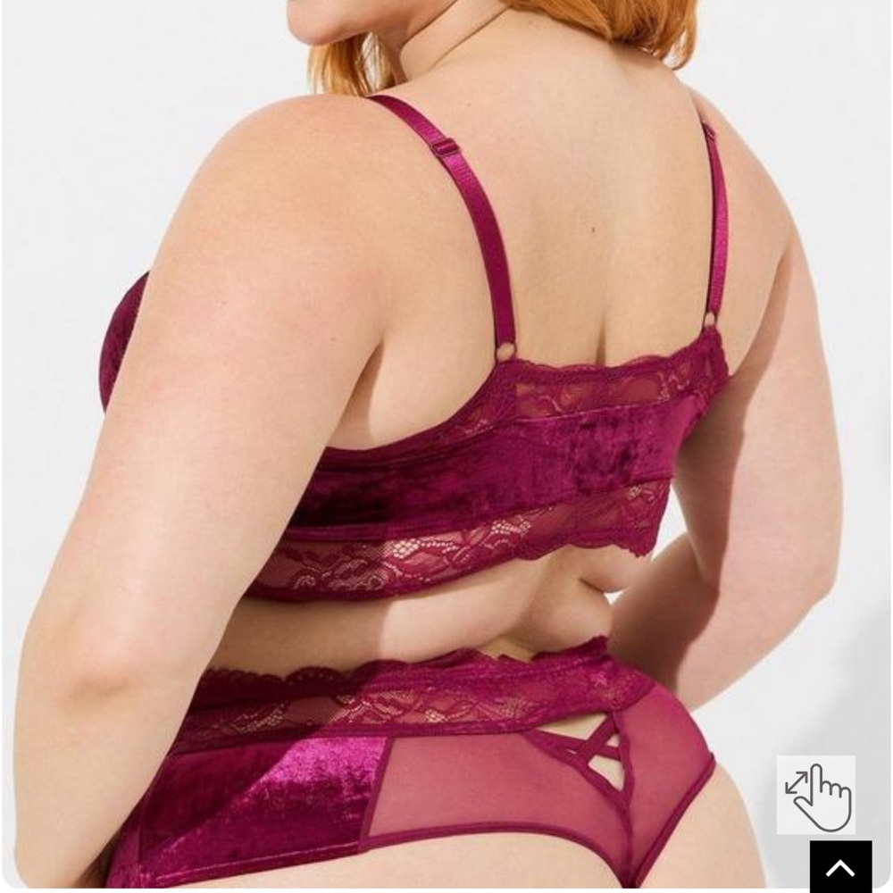 Torrid Crushed Velour Lace Triangle Bralette & Thong Panty - Picture 3 of 3